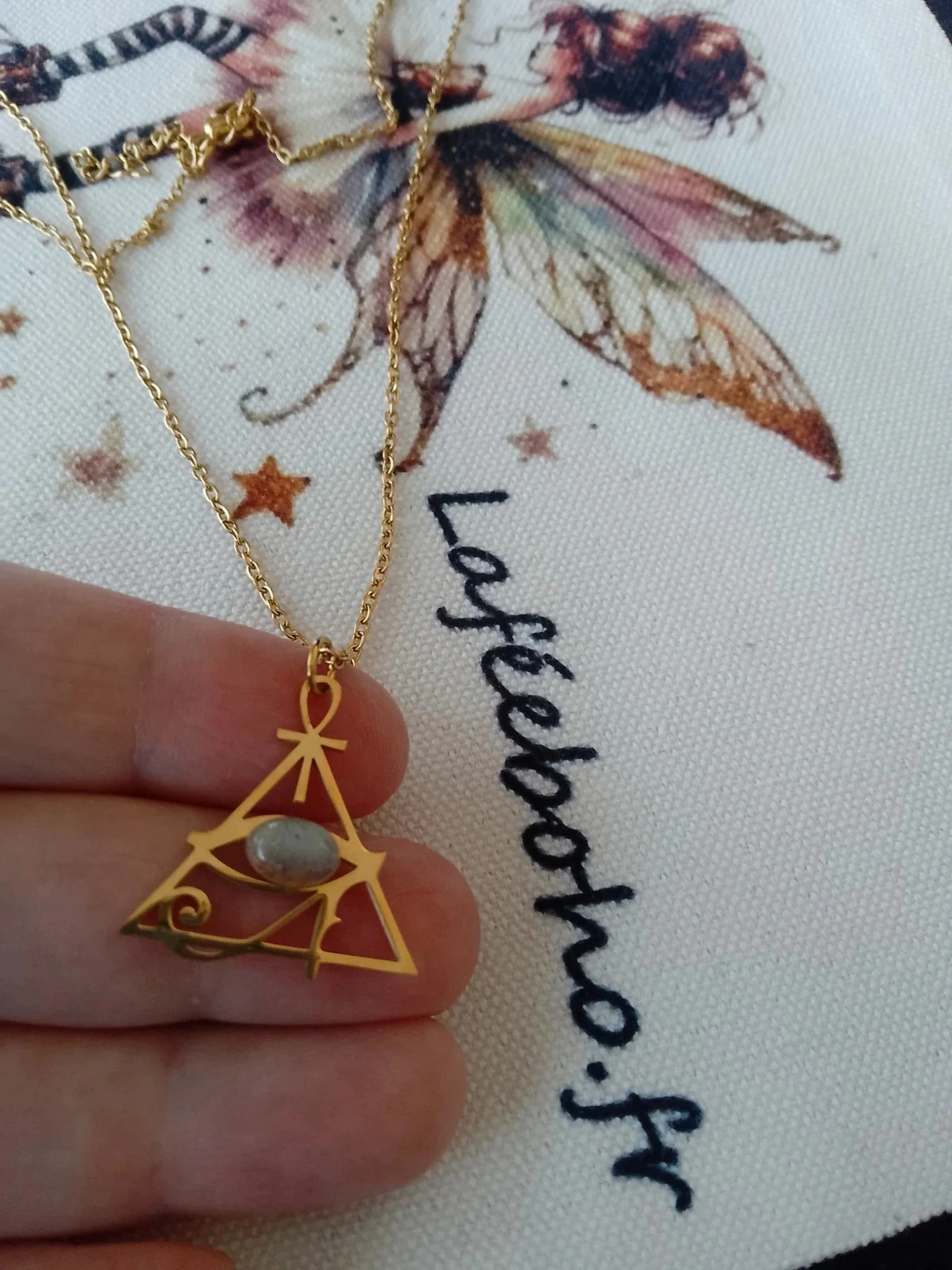 Collar con símbolos egipcios de piedra labradorita – photo 2